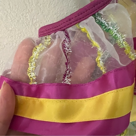 Revolution dance wear yellow & pink outfit costume, MC, 2 hair bows, lace trim. - Picture 13 of 16